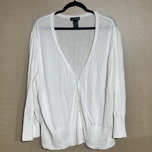 Lane Bryant Women's Sz 26/28 White Cardigan V-Neck Button-Up Longsleeve VGUC
